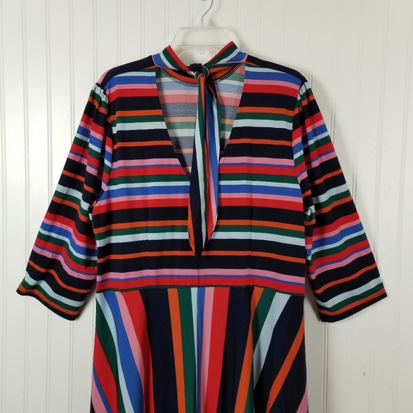 Eloquii Rainbow Striped Fit and Flare Dress Women's Size 18 Low Back Tie Neck - Picture 8 of 10
